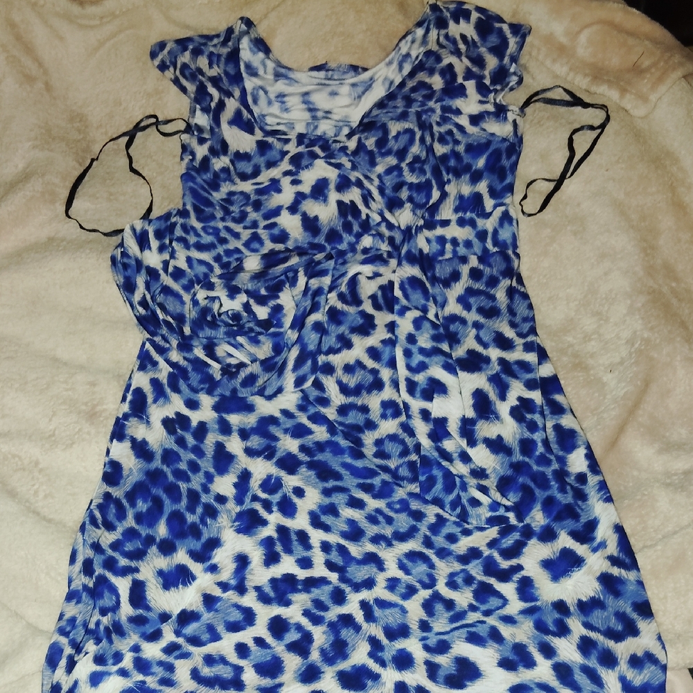 Blue and White Leopard Print Dress